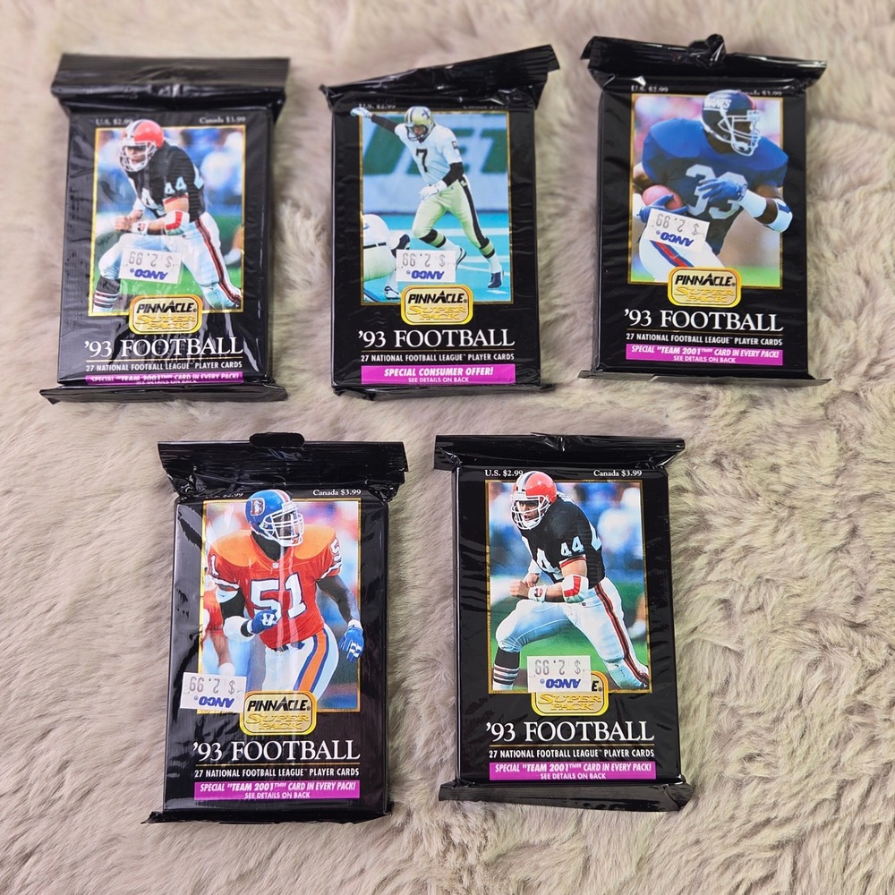 Lot of 5 1993 Pinnacle Super Pack Football Cards Sealed 27 Cards Per Pack NFL